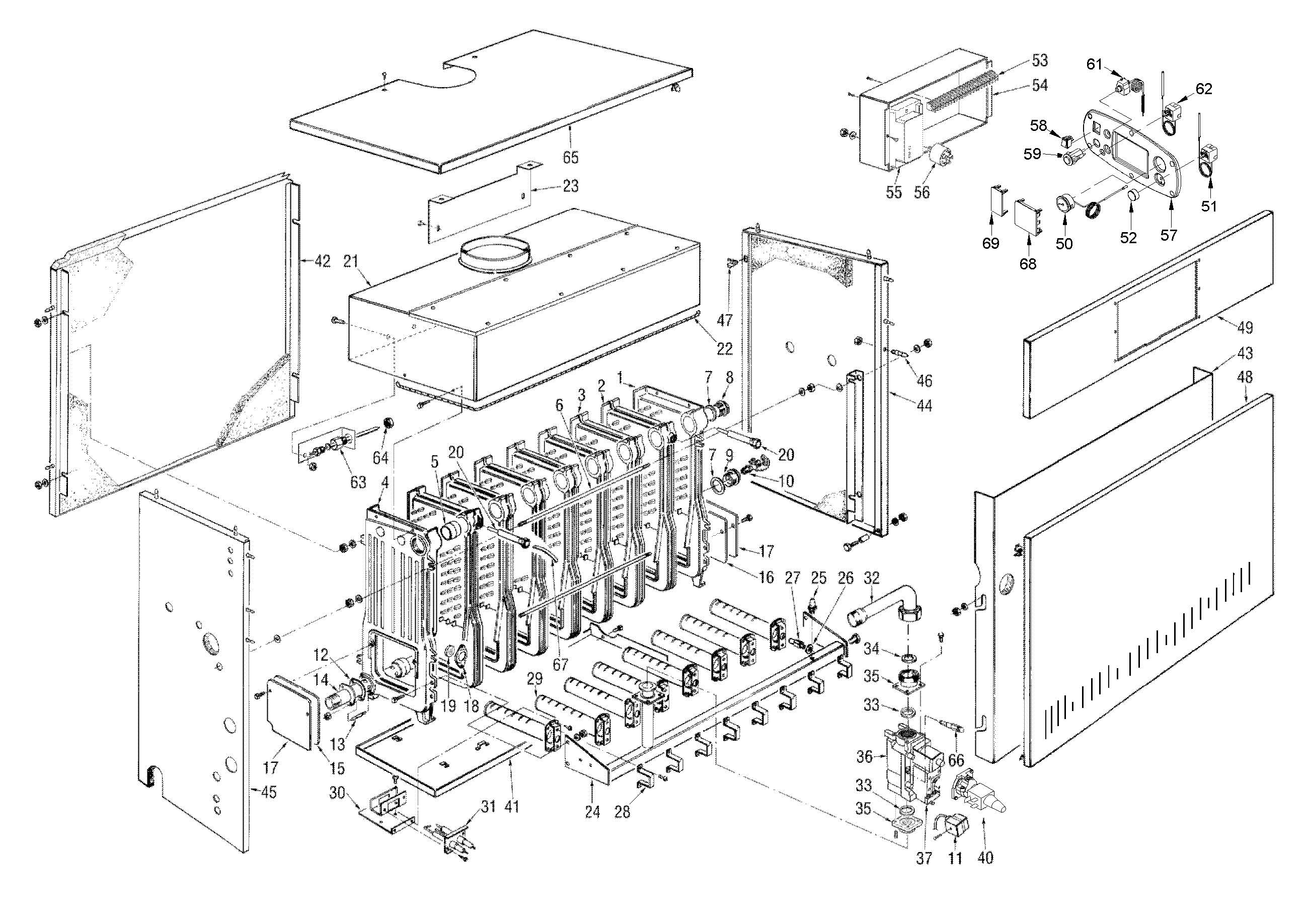Взрывные схемы котлов. Sime RMG 70. Sime RMG 100 MK.II. Взрывной чертеж котла бакси слим. Sime RMG 80 MK.II.
